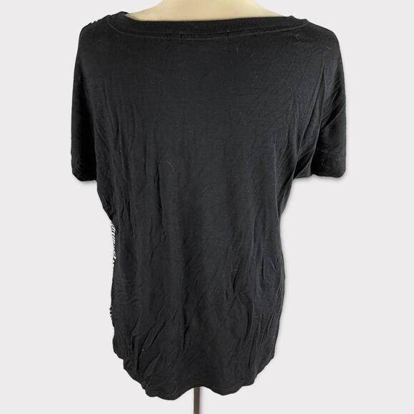 Ellen Tracy Large Top Black Short Sleeve Round Neck Rayon Polyester Blend - Picture 3 of 10